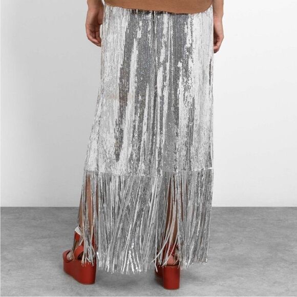 Rachel Comey Treadlight Silver Sequin Fringe Maxi Skirt sz 0 XS - Picture 3 of 7